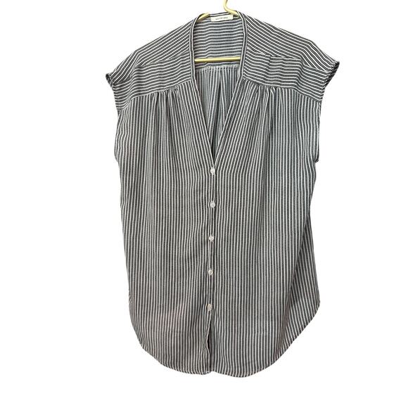 Max Studio White Black Stripe Sleeveless Top Button Front V Neck Size XL EUC - Picture 2 of 4